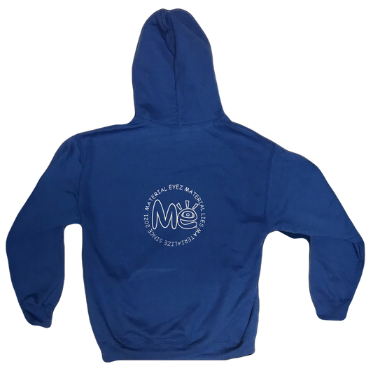 Material Eyez Blue Hoodie White Logo