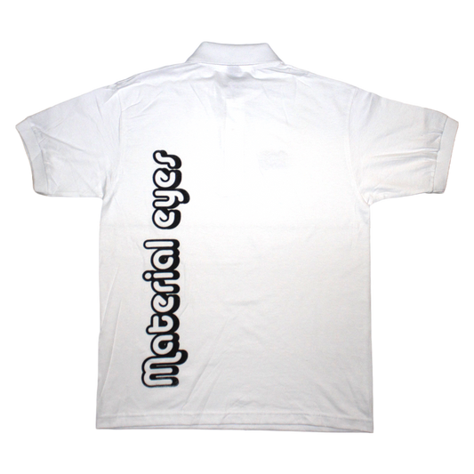 Material Eyez White Short Sleeve Polo Black Font