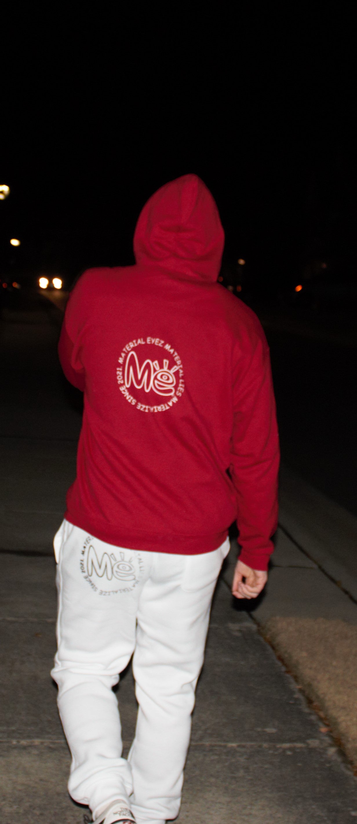 Material Eyez Red Hoodie White Logo