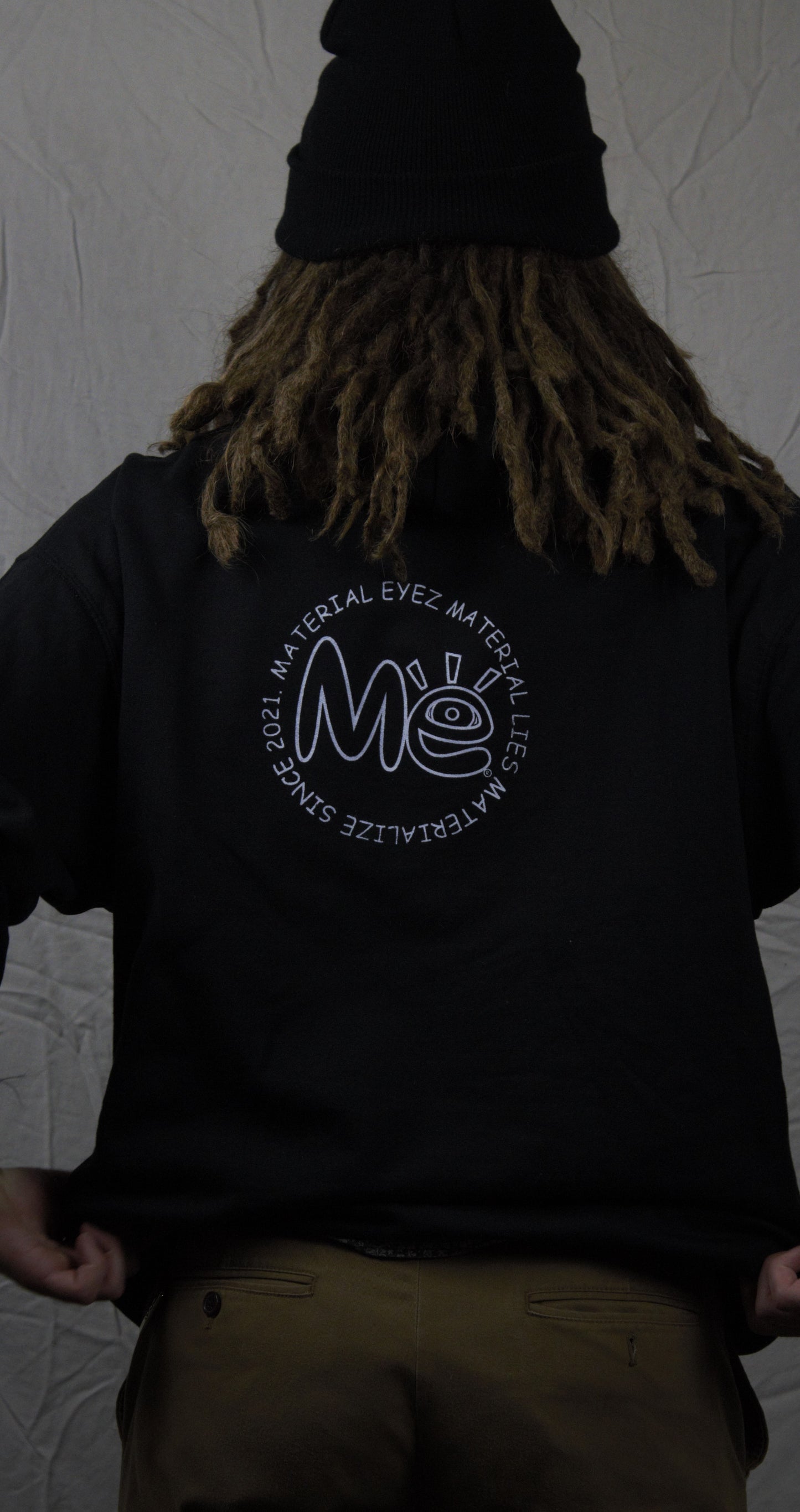 Material Eyez Black Hoodie white logo