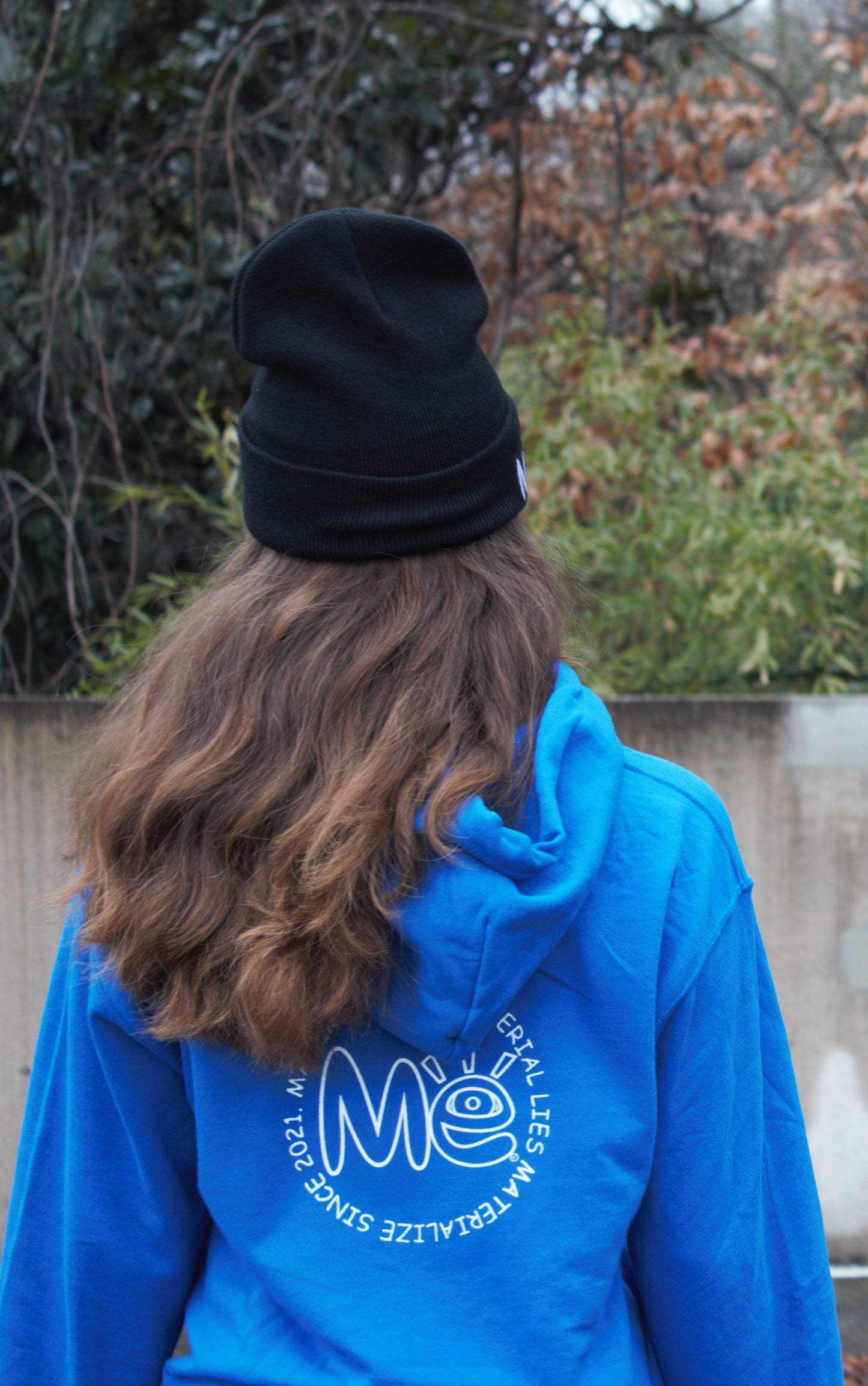 Material Eyez Blue Hoodie White Logo