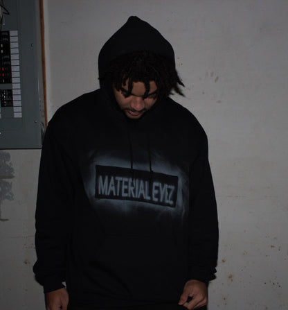 Material Eyez Black Hoodie white logo