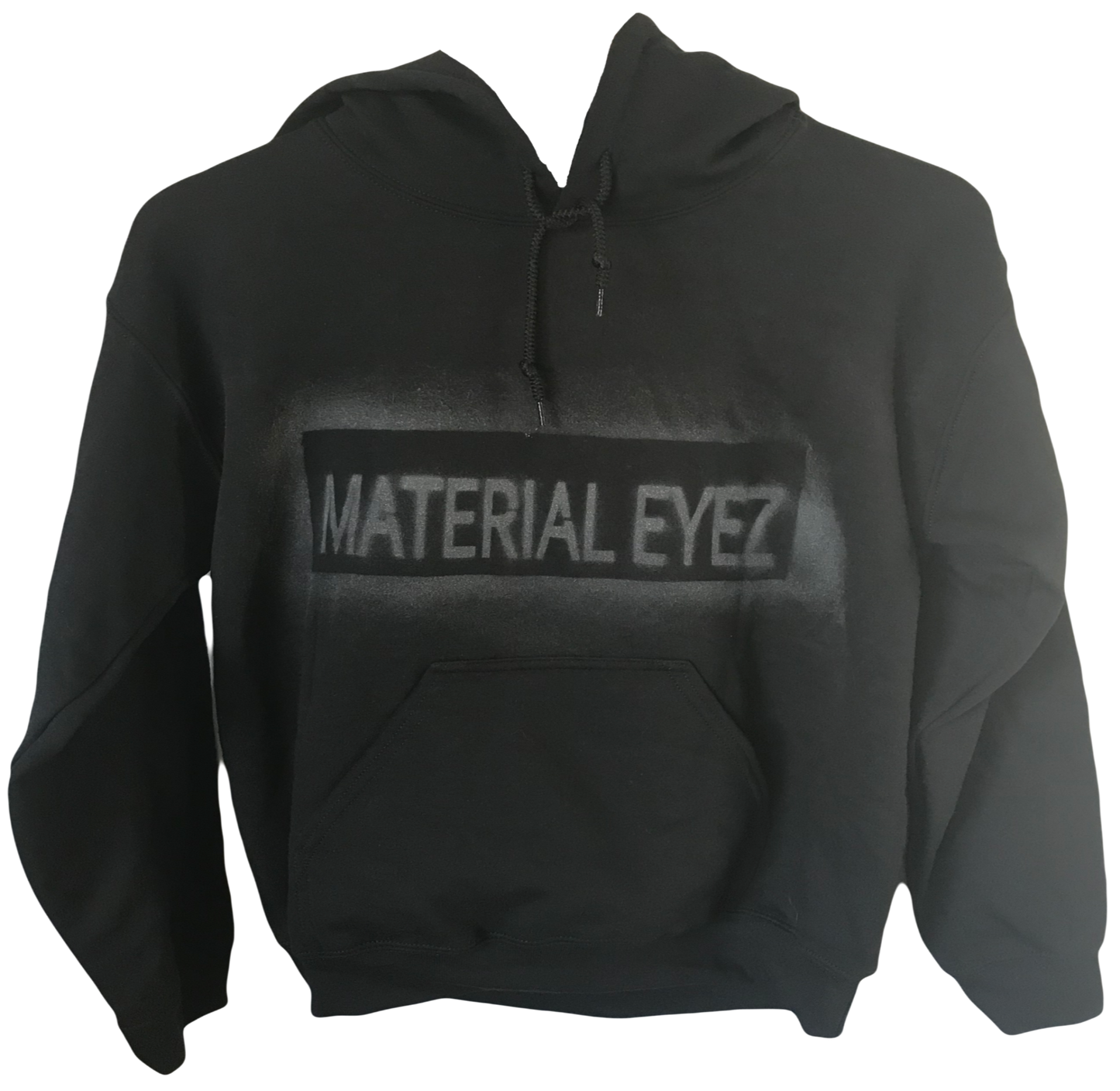 Material Eyez Black Hoodie white logo