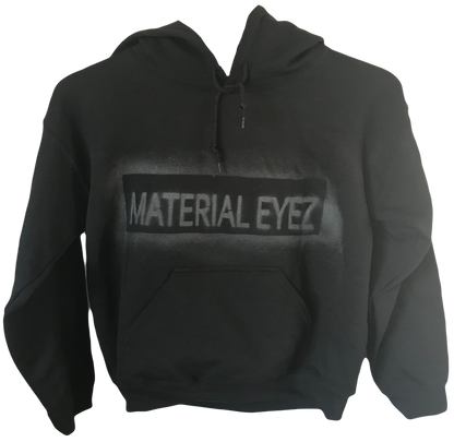 Material Eyez Black Hoodie white logo