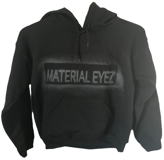 Material Eyez Black Hoodie white logo