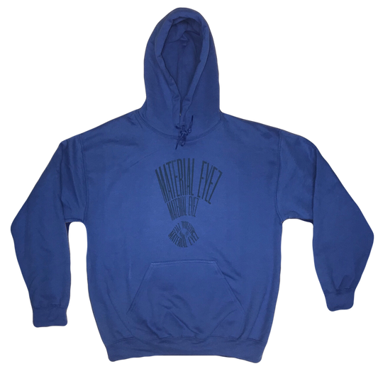 Material Eyez Blue Hoodie White Logo
