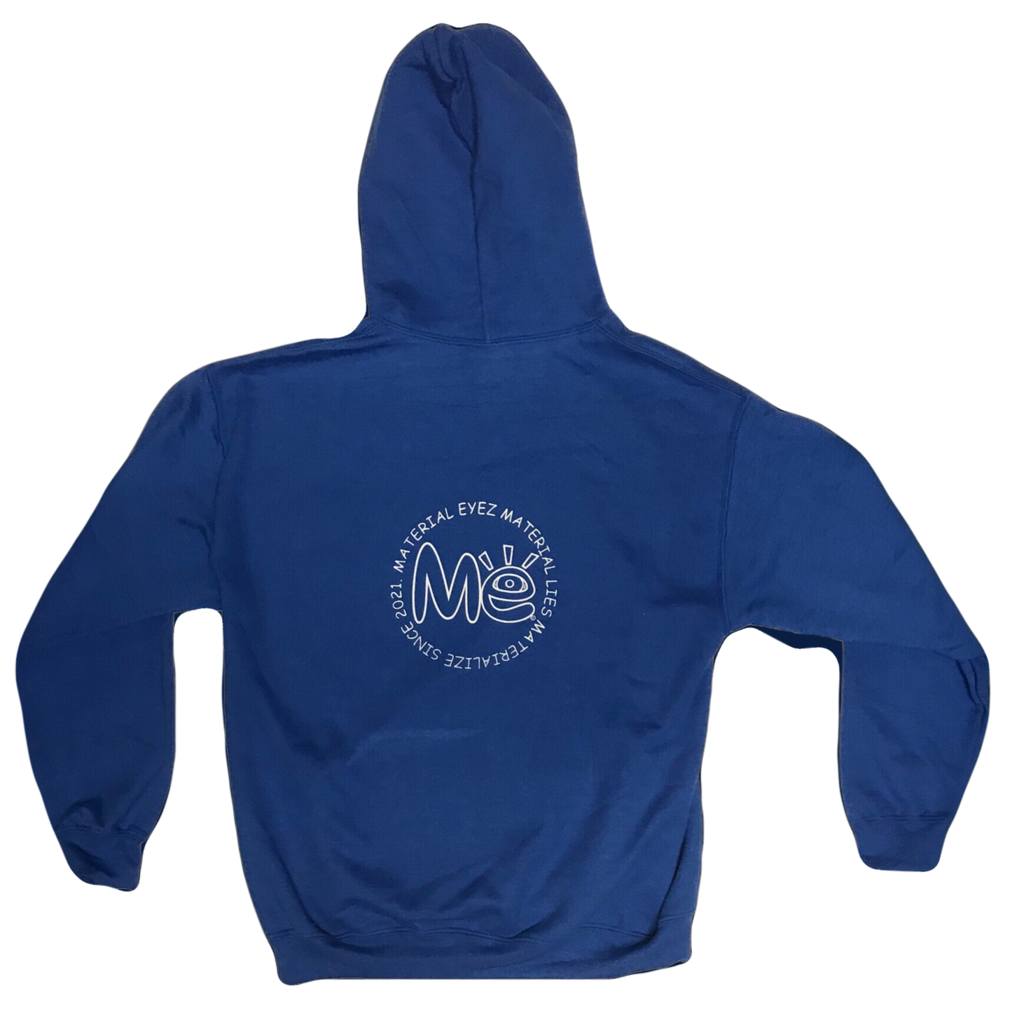 Material Eyez Blue Hoodie White Logo