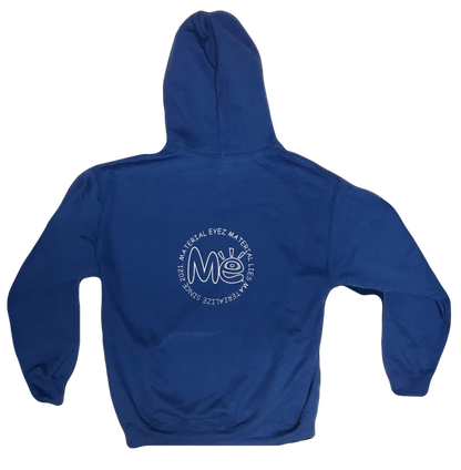 Material Eyez Blue Hoodie White Logo
