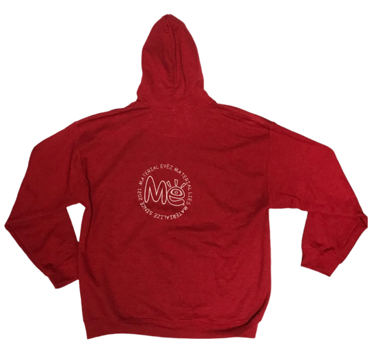 Material Eyez Red Hoodie White Logo