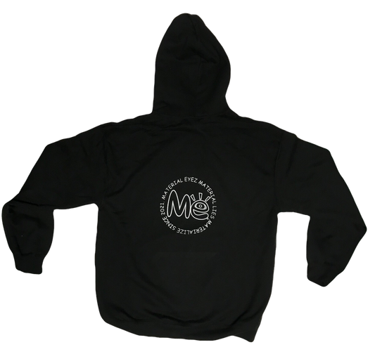 Material Eyez Black Hoodie white logo