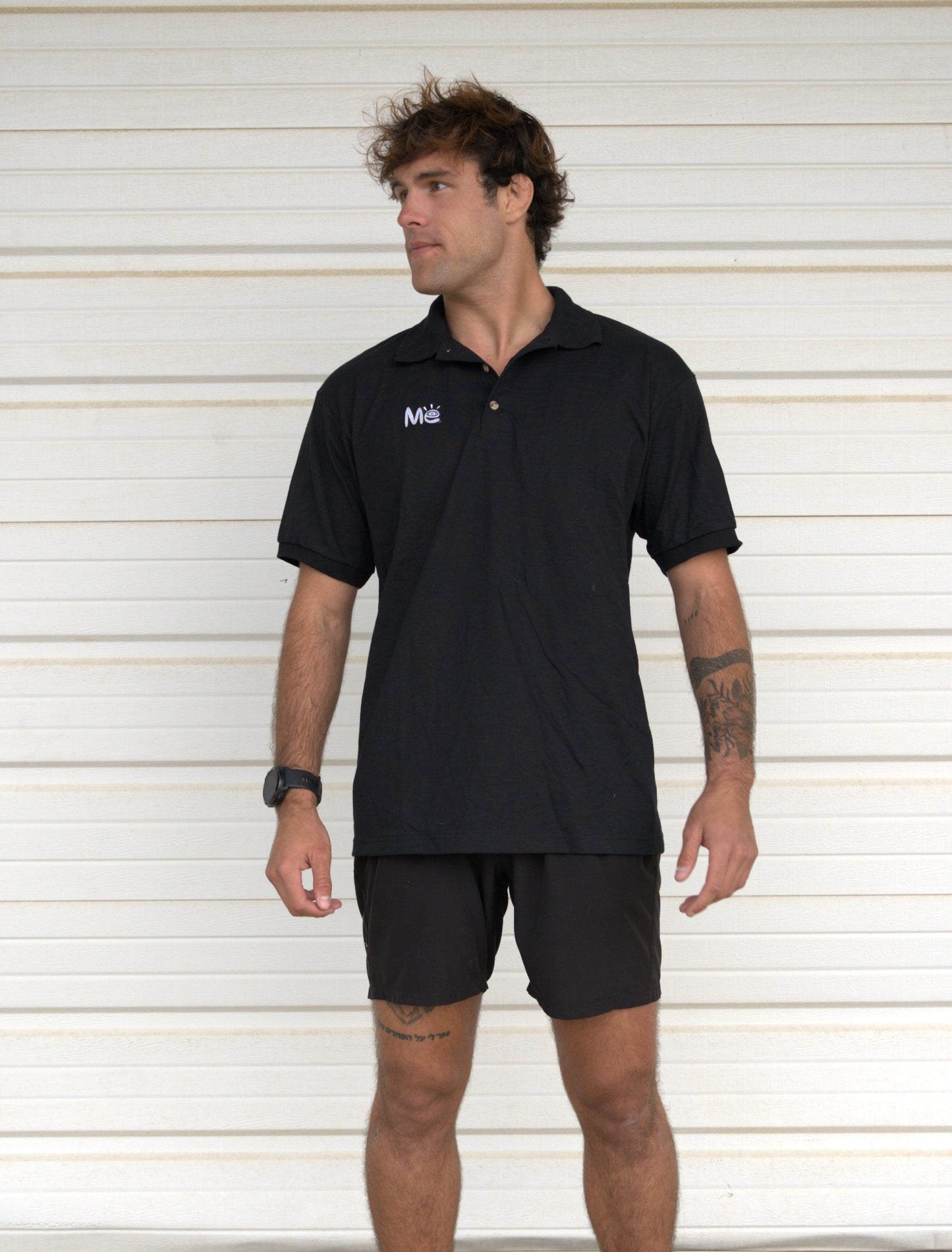 Material Eyez Black Short Sleeve Polo White font