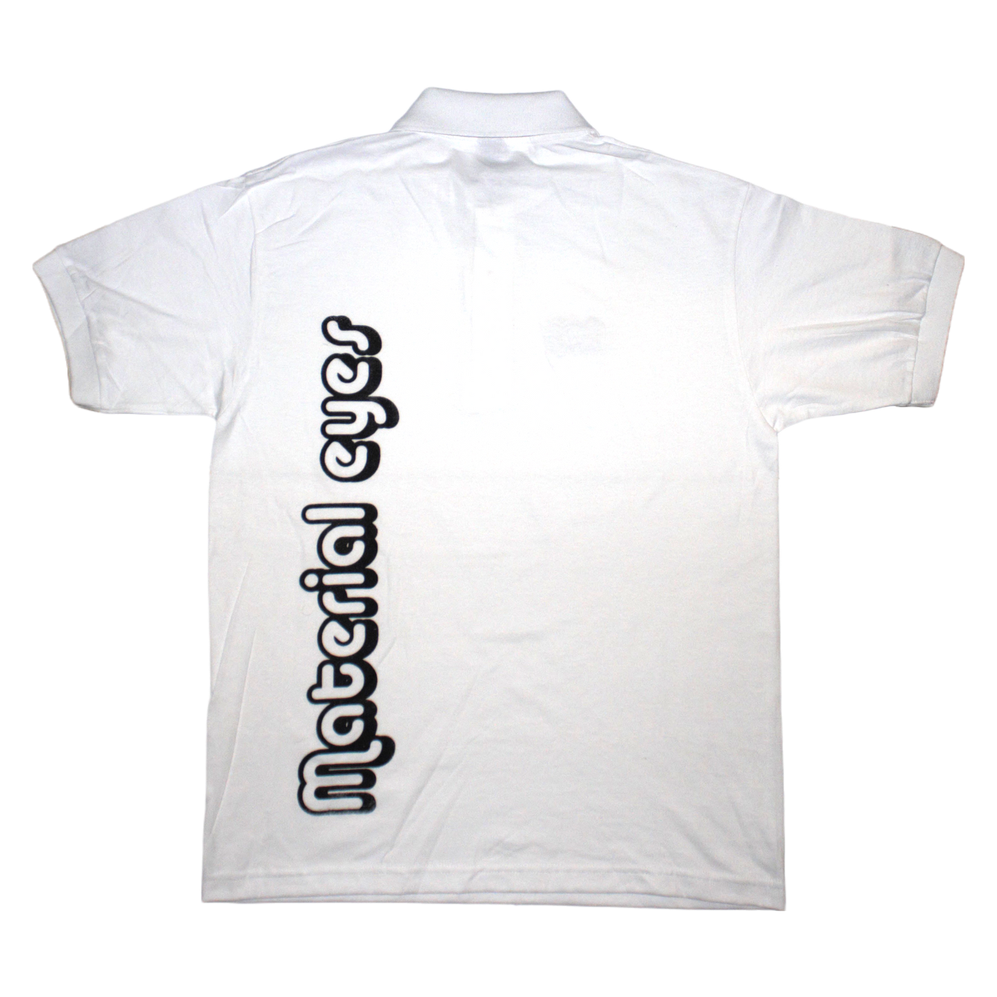 Material Eyez White Short Sleeve Polo Black Font