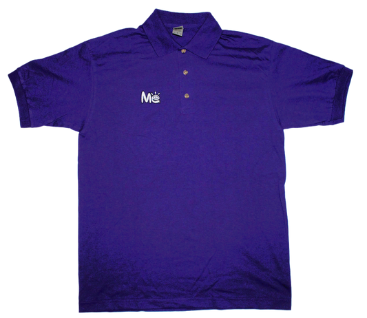 Material Eyez Purple Short Sleeve Polo White Font