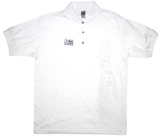 Material Eyez White Short Sleeve Polo Black Font