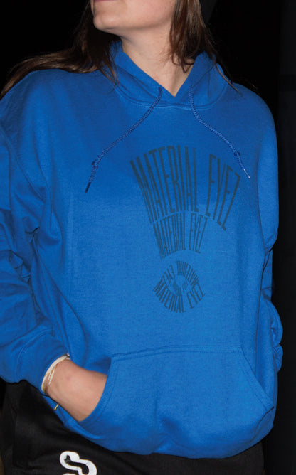 Material Eyez Blue Hoodie White Logo
