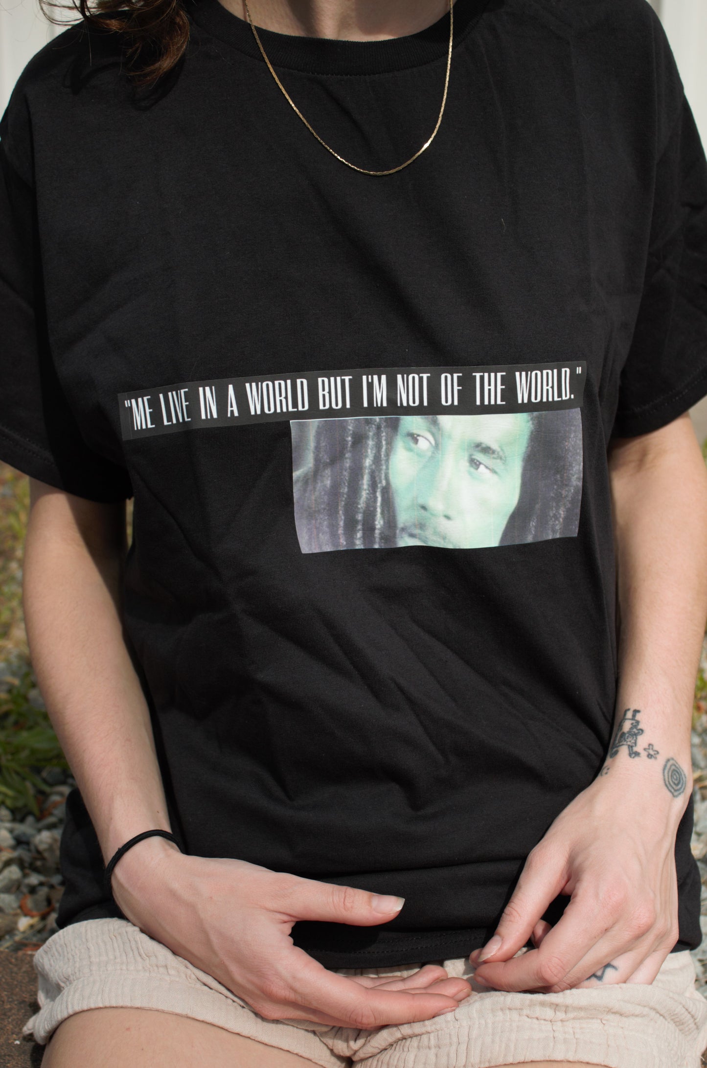Material Eyez Bob Marley Black Tee White Logo