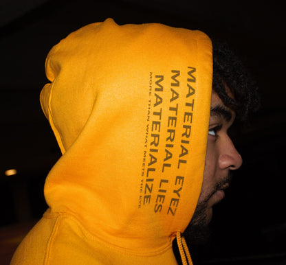 Material Eyez Yellow Hoodie Red Logo