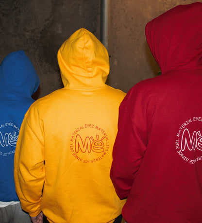 Material Eyez Yellow Hoodie Red Logo