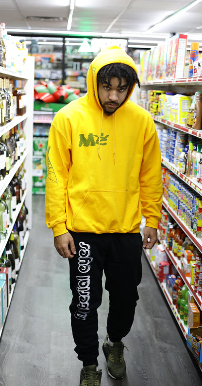 Material Eyez Yellow Hoodie Red Logo
