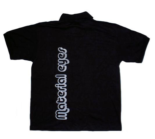 Material Eyez Black Short Sleeve Polo White font