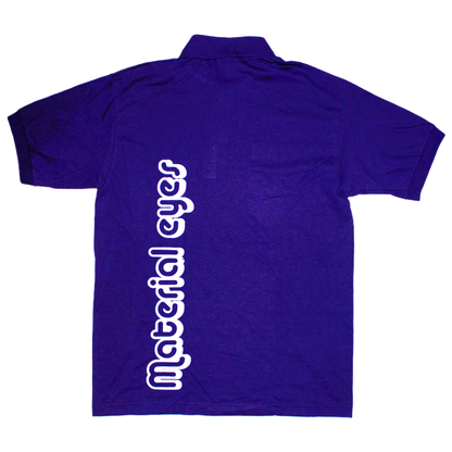 Material Eyez Purple Short Sleeve Polo White Font