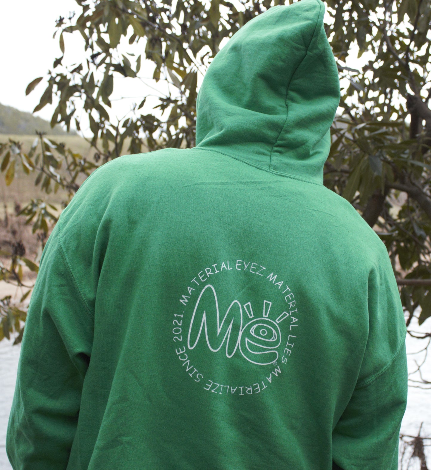 Material Eyez Green Hoodie White Logo